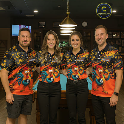 Custom Orange Funny Chicken Billiard Shirt, 8 Ball Pool Team Jersey for Men, Polo & 1/4 Zip BHT106