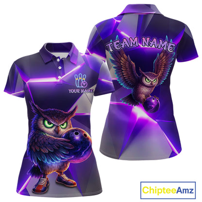 Personalized Purple Neon Owl Bowling Shirt for Women Bowling Jersey Gift for Bowler Polo & 1/4-Zip QZT904