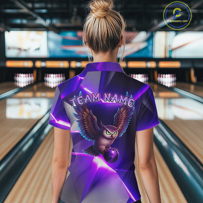 Personalized Purple Neon Owl Bowling Shirt for Women Bowling Jersey Gift for Bowler Polo & 1/4-Zip QZT904