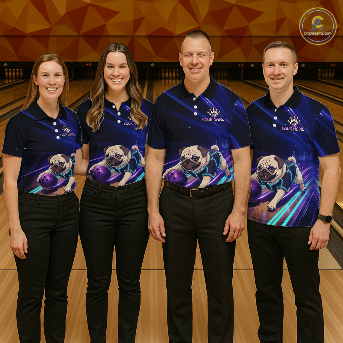 Funny Pug Dog Bowling Team Shirt for Men Custom Bowling Jersey Polo & 1/4-Zip Bowling Unisex QZT908