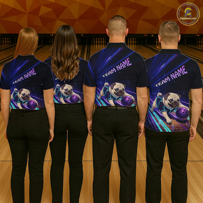 Funny Pug Dog Bowling Team Shirt for Men Custom Bowling Jersey Polo & 1/4-Zip Bowling Unisex QZT908