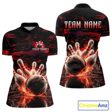 Load image into Gallery viewer, Flame Red Pattern Bowling Shirt for Women Bowling Team Jersey Polo &amp; 1/4-Zip QZT1027