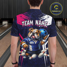 Load image into Gallery viewer, Personalized Funny Bulldog Bowling League Shirt Polo &amp; 1/4 Zip Navy Bowling Jersey for Men QZT910