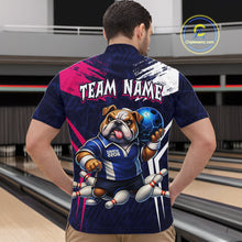 Load image into Gallery viewer, Personalized Funny Bulldog Bowling League Shirt Polo &amp; 1/4 Zip Navy Bowling Jersey for Men QZT910