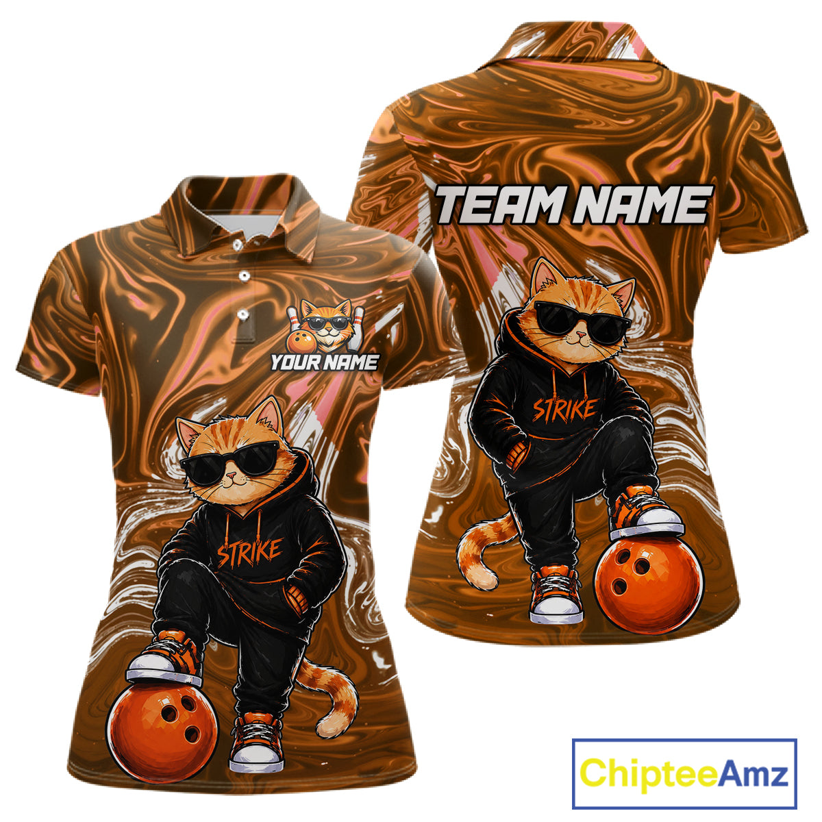 Custom Marble Bowling Shirt Cool Cat Bowling Team Jersey for Women Bowling Outfit QZT1213