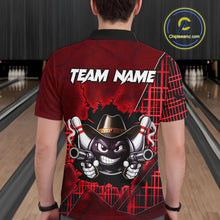 Load image into Gallery viewer, Custom Red Funny Cowboy Gun Bowling Shirt for Men Bowling Team Jersey Bowling Polo &amp; Quarter-Zip QZT915