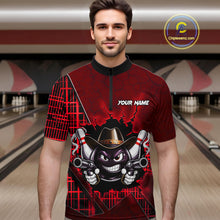 Load image into Gallery viewer, Custom Red Funny Cowboy Gun Bowling Shirt for Men Bowling Team Jersey Bowling Polo &amp; Quarter-Zip QZT915