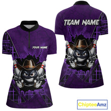 Load image into Gallery viewer, Custom Purple Funny Cowboy Gun Bowling Shirt for Women Bowling Team Jersey Bowling Polo &amp; Quarter-Zip  QZT915