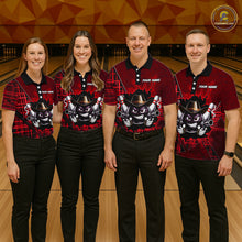 Load image into Gallery viewer, Custom Red Funny Cowboy Gun Bowling Shirt for Men Bowling Team Jersey Bowling Polo &amp; Quarter-Zip QZT915