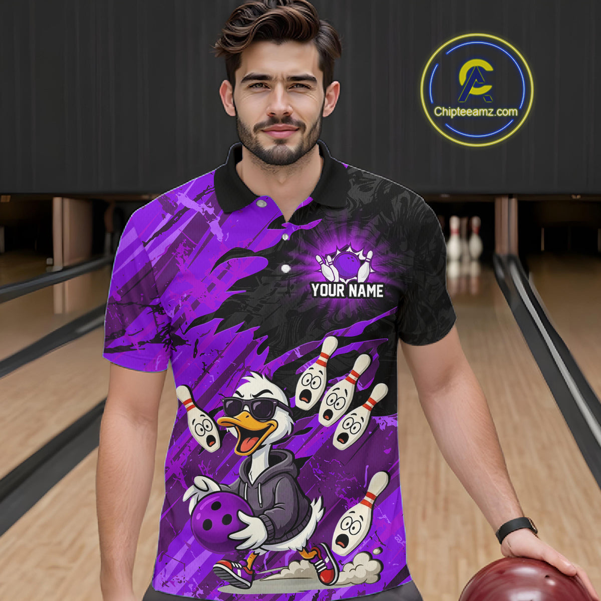 Purple Funny Duck Bowling Shirt for Men Custom Bowling Team Jersey Bowling League Polo & Quarter-Zip QZT944