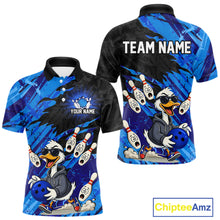 Load image into Gallery viewer, Blue Funny Duck Bowling Shirt for Men Custom Bowling Team Jersey Bowling League Polo &amp; Quarter-Zip QZT944