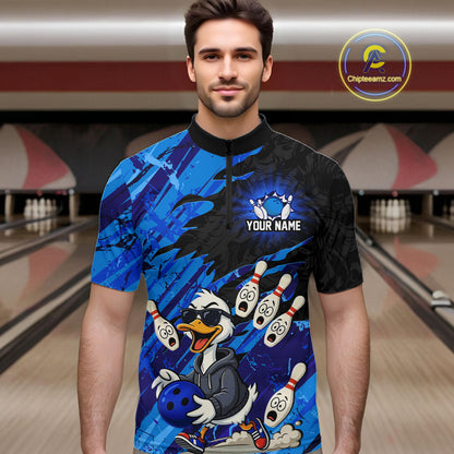 Blue Funny Duck Bowling Shirt for Men Custom Bowling Team Jersey Bowling League Polo & Quarter-Zip QZT944