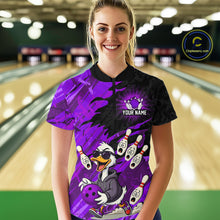 Load image into Gallery viewer, Purple Funny Duck Bowling Shirt for Women Custom Bowling Team Jersey Bowling League Polo &amp; Quarter-Zip QZT944