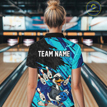 Load image into Gallery viewer, Cyan Funny Duck Bowling Shirt for Women Custom Bowling Team Jersey Bowling League Polo &amp; Quarter-Zip QZT944