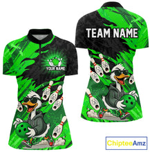 Load image into Gallery viewer, Green Funny Duck Bowling Shirt for Women Custom Bowling Team Jersey Bowling League Polo &amp; Quarter-Zip QZT944
