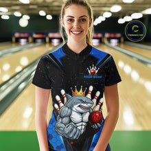 Load image into Gallery viewer, Custom Blue Funny Shark Bowling Team Shirt Bowling Jersey for Women Polo &amp; Quarter-Zip QZT949