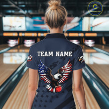 Load image into Gallery viewer, Custom American Flag Eagle Bowling Shirt for Women Polo &amp; Quarter-Zip Bowling Team Jersey QZT953
