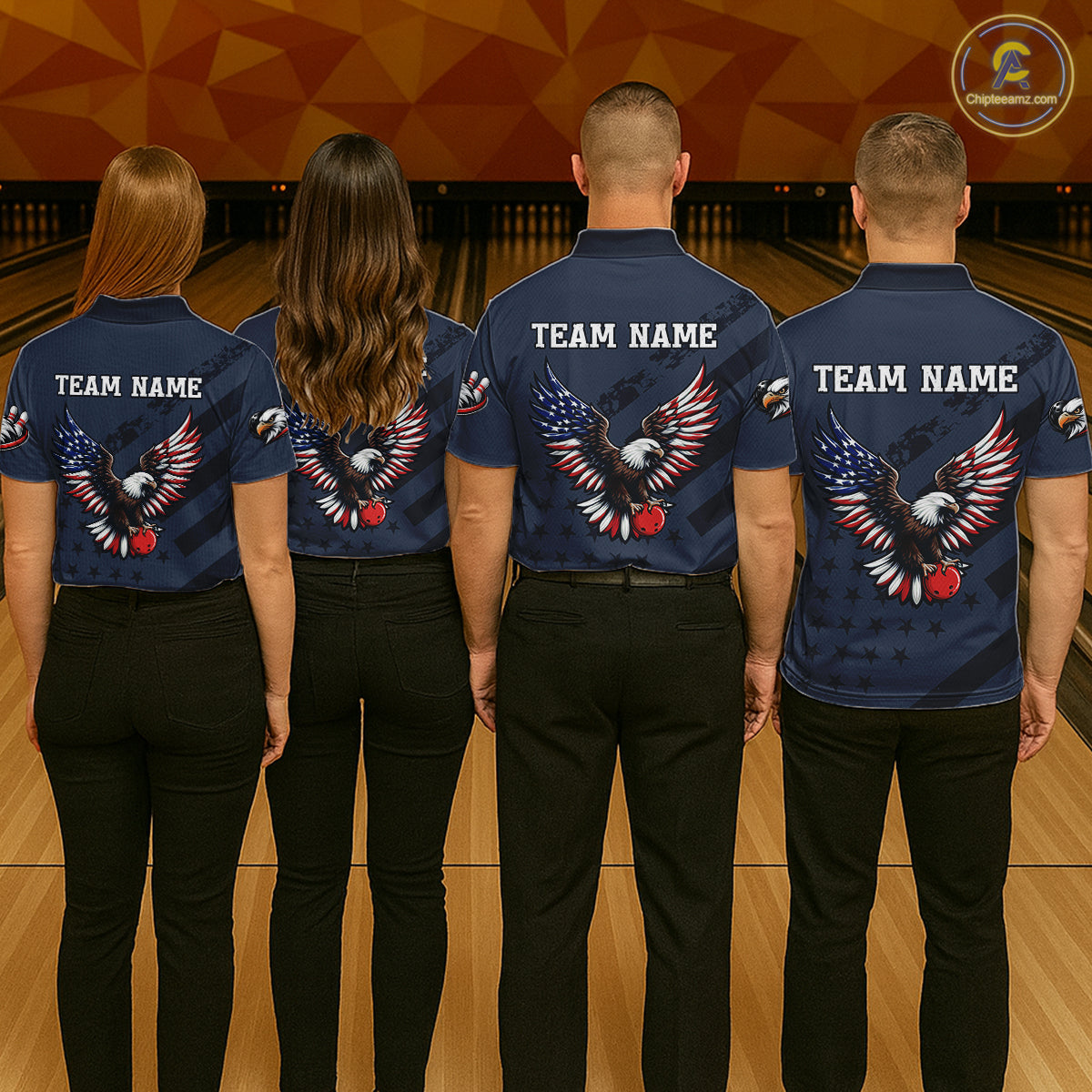 Custom American Flag Eagle Bowling Shirt for Women Polo & Quarter-Zip Bowling Team Jersey QZT953