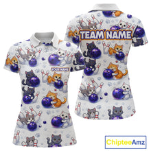 Load image into Gallery viewer, Custom Funny Cat Pattern Bowling Shirt Bowling Jersey League Polo &amp; 1/4Zip Bowling Team for Women QZT951
