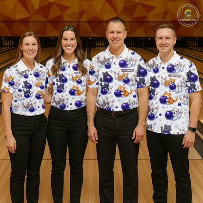 Custom Funny Cat Pattern Bowling Shirt Bowling Jersey League Polo & 1/4Zip Bowling Team for Men QZT951