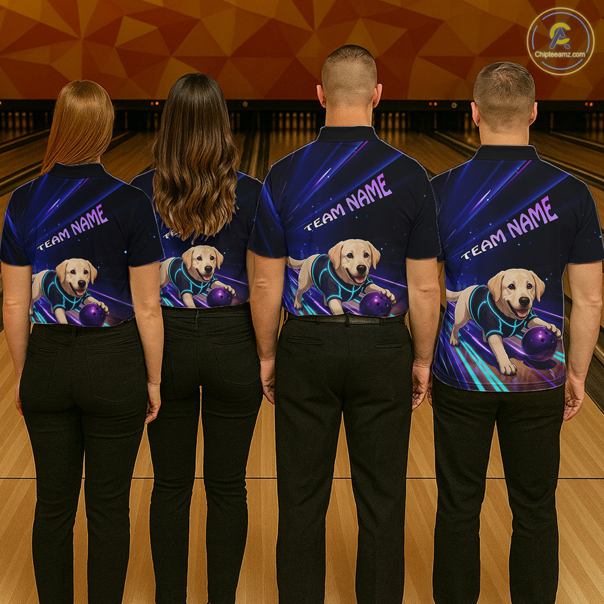 Neon Funny Labrador Retriever Bowling Shirt for Men Custom Bowling Team Jersey Polo & 1/4-Zip QZT992