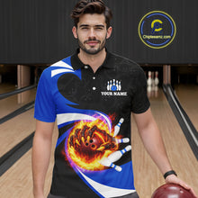 Load image into Gallery viewer, Personalized Blue Flame Demon Hand Bowling Shirt for Men Bowling Outfit Polo &amp; Quarter-Zip Bowling Jersey QZT867