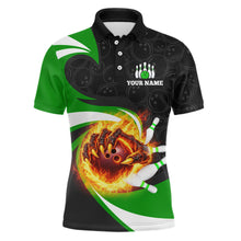Load image into Gallery viewer, Personalized Green Flame Demon Hand Bowling Shirt for Men Bowling Outfit Polo &amp; Quarter-Zip Bowling Jersey QZT867