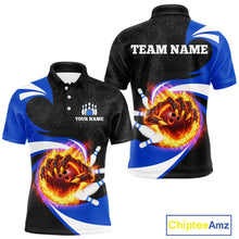 Load image into Gallery viewer, Personalized Blue Flame Demon Hand Bowling Shirt for Men Bowling Outfit Polo &amp; Quarter-Zip Bowling Jersey QZT867