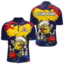 Load image into Gallery viewer, Red &amp; Yellow Funny Beer Bowling Shirt Custom Navy Bowling Jersey for Men Bowling Team QZT811