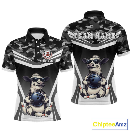 Custom Funny Cow Bowling Shirt for Men Camo Bowling League Jersey Polo & Quarter-Zip QZT871