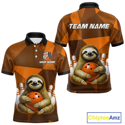 Orange Funny Sloth Bowling Shirt for Men Custom Bowling Jersey Polo & Quarter-Zip Bowling Outfit QZT995