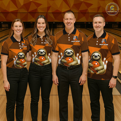 Orange Funny Sloth Bowling Shirt for Women Custom Bowling Jersey Polo & Quarter-Zip Bowling Outfit QZT995