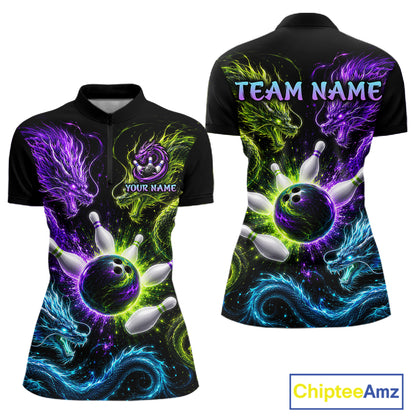 Multicolor Dragon Bowling Shirt for Women Custom Bowling Jersey Polo & 1/4-Zip QZT1051