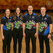 Load image into Gallery viewer, Custom Funny Blue Crocodile Bowling Shirt Alligator Bowling Jersey for Men Polo &amp; 1/4 Zip QZT823