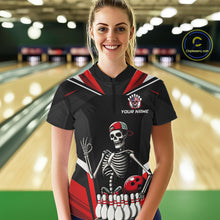 Load image into Gallery viewer, Red Funny Skeleton Bowling Shirt Personalized Bowing Jersey for Women Bowling Team QZT828