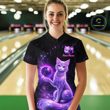 Load image into Gallery viewer, Cat Aurora Galaxy Bowling Shirt  for Women Custom Neon Glow Bowling Jersey Polo &amp; Quarter-Zip QZT968