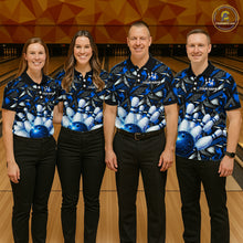 Load image into Gallery viewer, Blue Rhinestone Bowling Shirt for Women Custom Bowling Team Jersey Polo &amp; Quarter-Zip QZT1003
