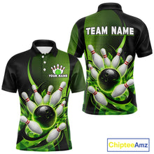 Load image into Gallery viewer, Bowling-themed polo shirt with customizable text on a white background