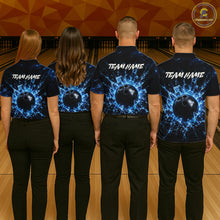 Load image into Gallery viewer, Four people wearing matching bowling shirts with 'TEAM NAME' text on a bowling alley.