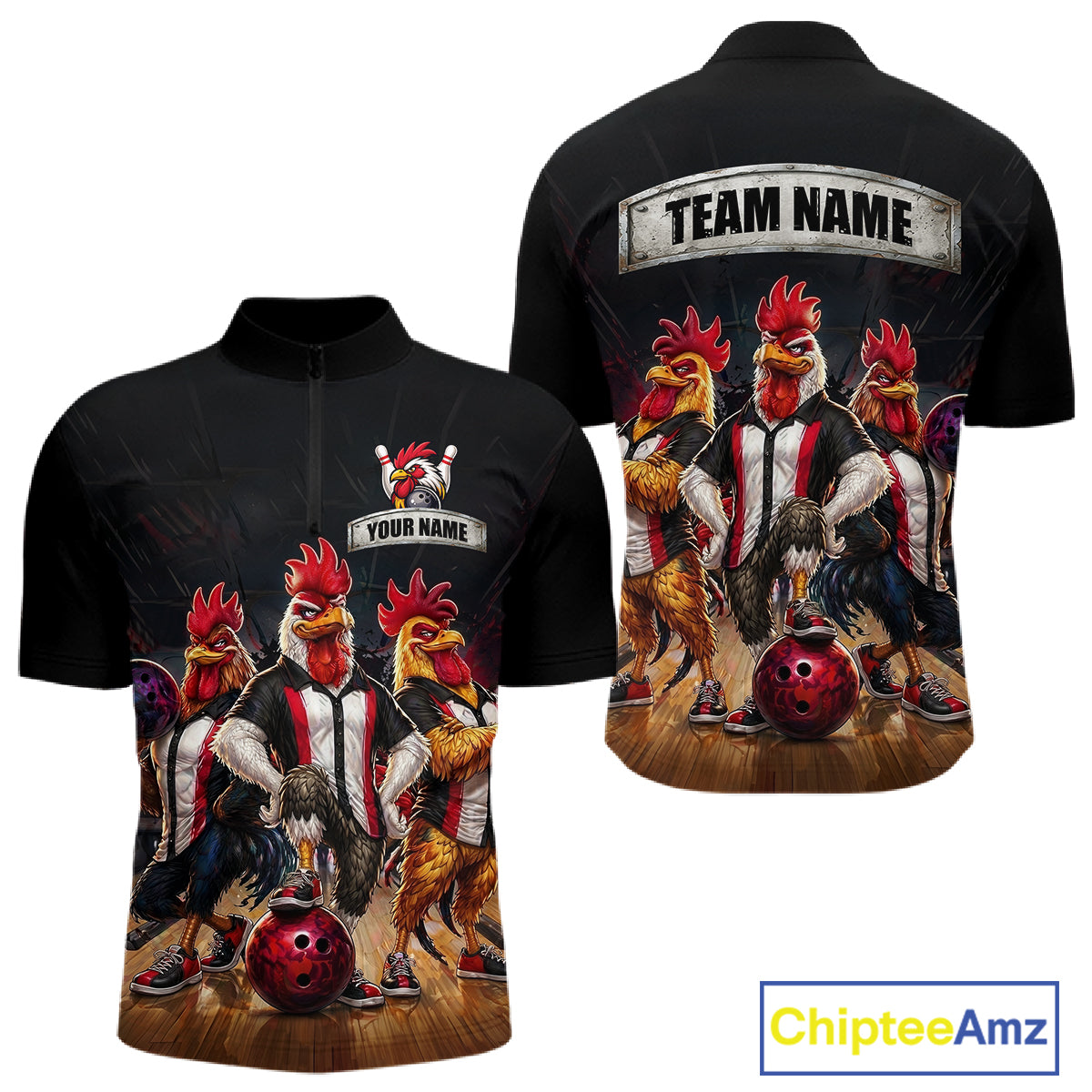 Custom Funny Chicken Family Bowling Shirt for Men Bowling Team Jersey Polo & Quarter-Zip QZT1005