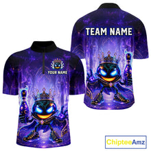 Load image into Gallery viewer, Purple gaming jersey with a character design and customizable text on a white background