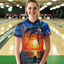 Load image into Gallery viewer, Custom Bowling Jersey Polo &amp; 1/4 Zip Sunset Tropical Sublimated Bowling Shirt for Women QZT836