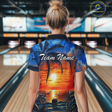 Load image into Gallery viewer, Custom Bowling Jersey Polo &amp; 1/4 Zip Sunset Tropical Sublimated Bowling Shirt for Women QZT836