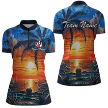 Load image into Gallery viewer, Custom Bowling Jersey Polo &amp; 1/4 Zip Sunset Tropical Sublimated Bowling Shirt for Women QZT836