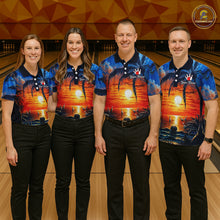 Load image into Gallery viewer, Custom Bowling Jersey Polo &amp; 1/4 Zip Sunset Tropical Sublimated Bowling Shirt for Women QZT836