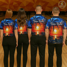 Load image into Gallery viewer, Custom Bowling Jersey Polo &amp; 1/4 Zip Sunset Tropical Sublimated Bowling Shirt for Women QZT836
