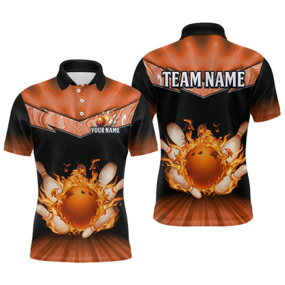 Orange Flame Bowling Team Shirt Customized Polo & Quarter-Zip Bowling Team Jersey for Men QZT838