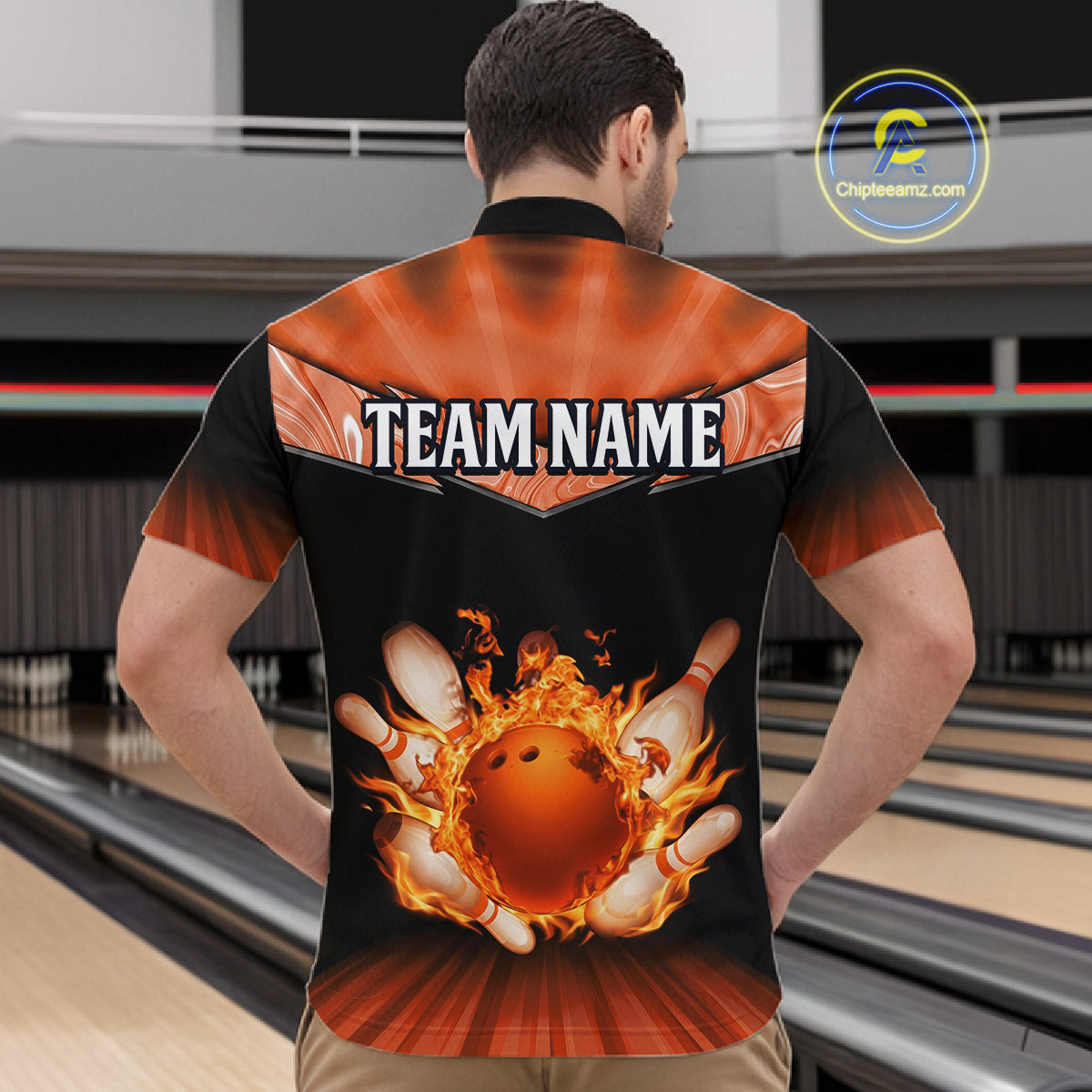 Orange Flame Bowling Team Shirt Customized Polo & Quarter-Zip Bowling Team Jersey for Men QZT838