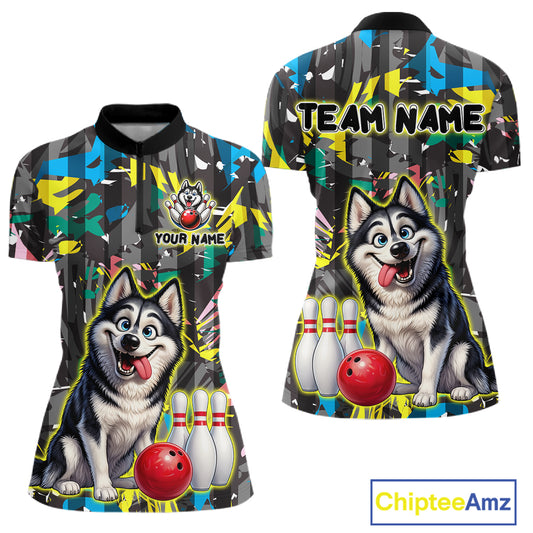 Funny Husky Bowling Shirt for Women Custom Bowling Team Jersey Polo & Quarter-Zip QZT971