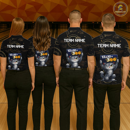 Custom Funny Cat Bowling Math Shirt Polo & 1/4-Zip Bowling League Jersey Bowling Outfit for Men QZT927